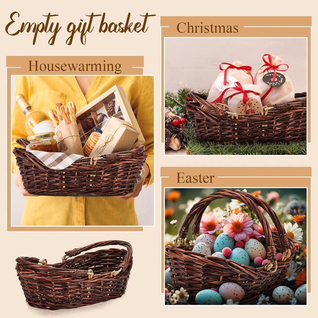 Sintuff 6 Pcs Wicker Picnic Baskets with Handles, Willow Woven,Dark Brown | Woven Harvest Empty Basket Bulk, Storage
