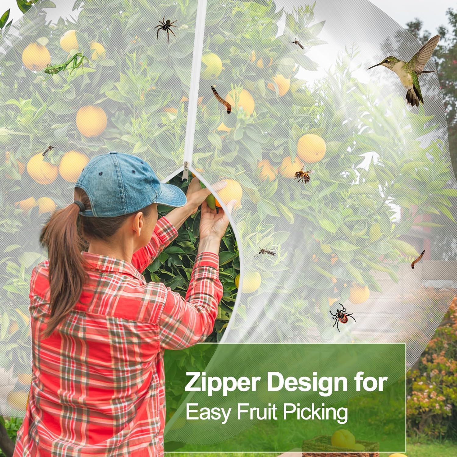4-Pack 12x10FT Fruit Tree Netting Bags, Bird Netting Safeguard Apple Trees and Blueberry Bushes from Birds, Pest and