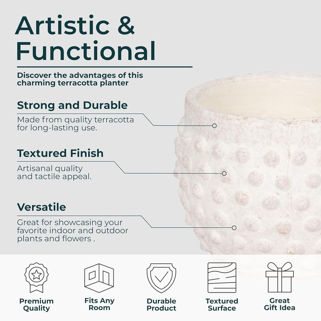 Garden Pottery Flower Pot with Bubble Texture – Decorative Round Terracota Planter for Indoor and Outdoor Plants –