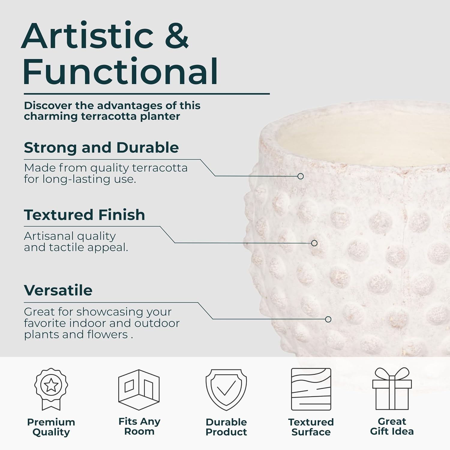 Garden Pottery Flower Pot with Bubble Texture – Decorative Round Terracota Planter for Indoor and Outdoor Plants –