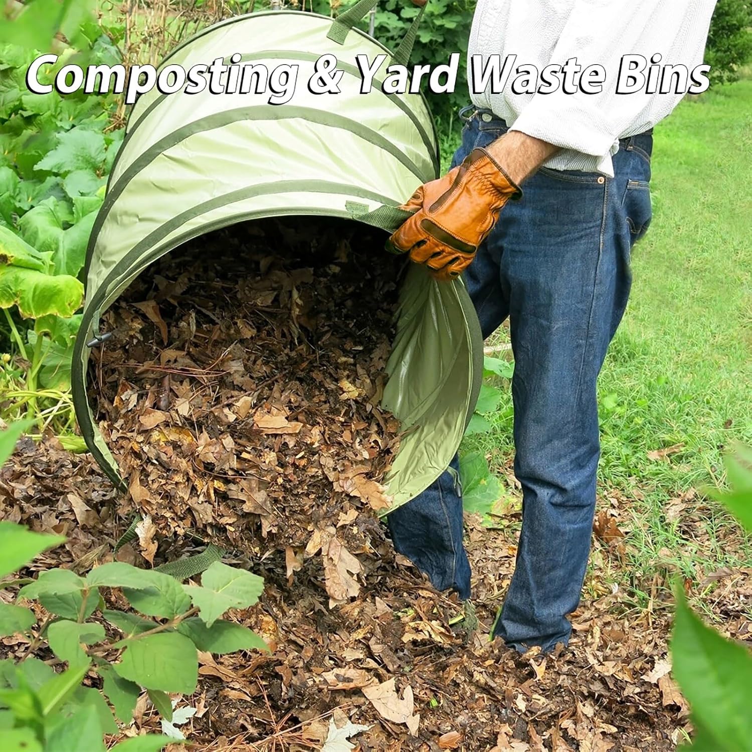 YUDI & GARDEN 45 Gallon Hard Bottom Collapsible Garden Bag | Heavy Duty Collapsible Trash Can for Collecting Weeds