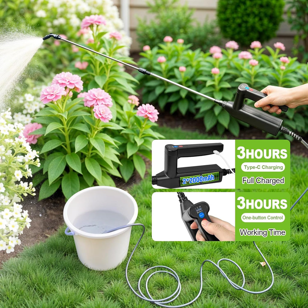 Battery Powered Sprayer Wand, 32 Inch Garden Sprayer Telescopic Wand with 3 Adjustable Speeds, Battery Indicator, 26.2