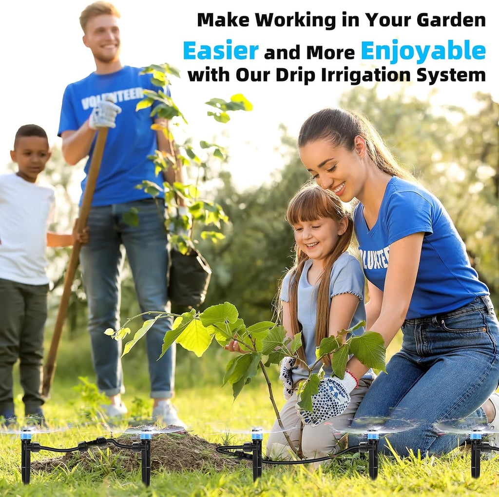 234FT Drip Irrigation System - Garden Watering System with Adjustable Three Spray Patterns with 1/2" Main Tube and 1/4"