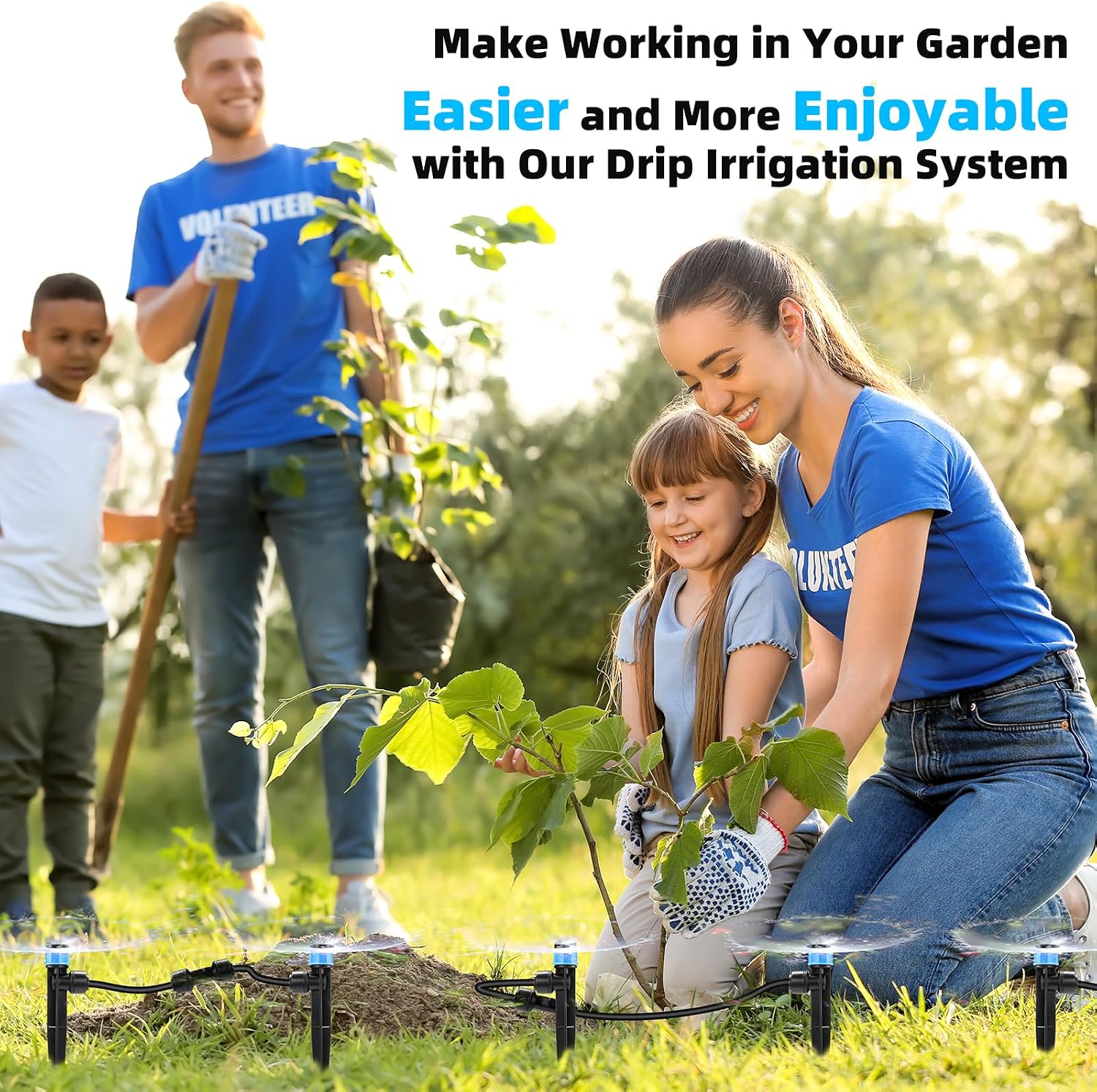234FT Drip Irrigation System - Garden Watering System with Adjustable Three Spray Patterns with 1/2" Main Tube and 1/4"
