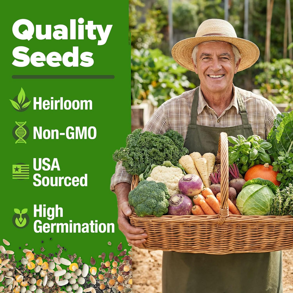 HOME GROWN 70 Variety Vegetable & Herb Seeds 30,600+ USA Non-GMO Heirloom Survival Seeds Garden Kit for Spring, Fall