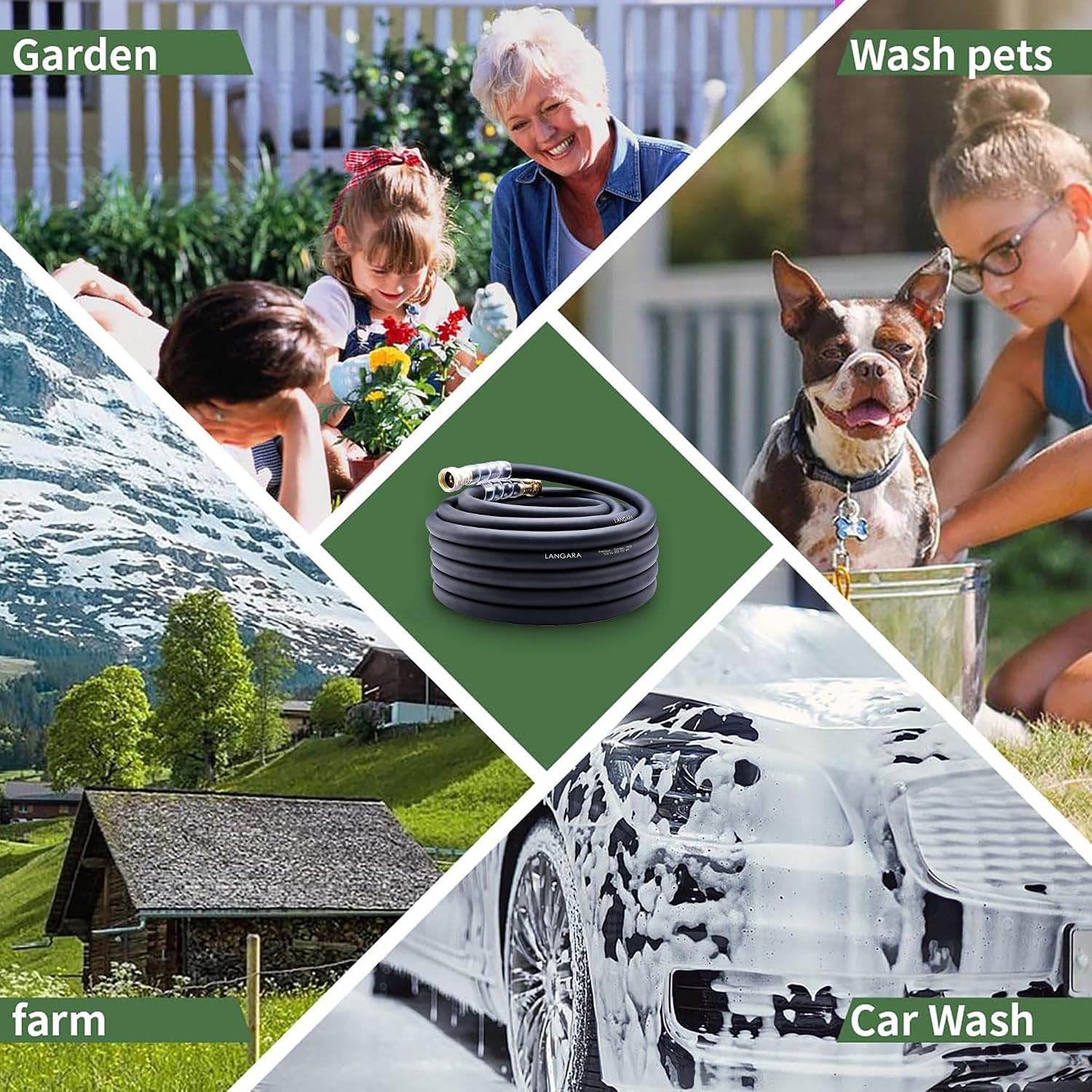 Heavy Duty Premium Garden Hose 50ft x 5/8", 300PSI Working, 1000PSI Burst, Hybrid Rubber Water Hose with Transparent