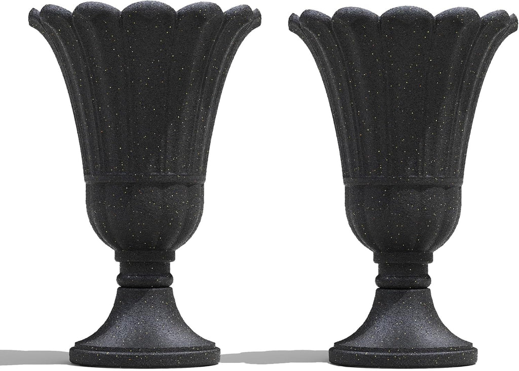 24" Tall Urn Planters Set of 2, Black Outdoor Planter for Porch | HDPE Resin Weather-Resistant Large Planters with