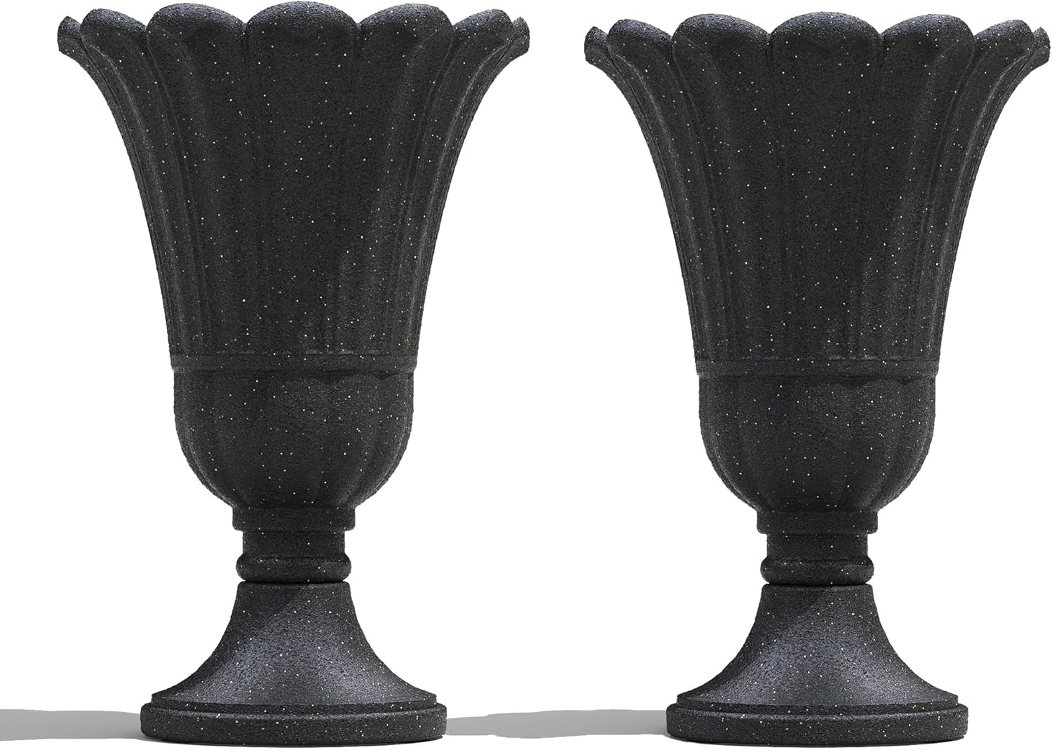 24" Tall Urn Planters Set of 2, Black Outdoor Planter for Porch | HDPE Resin Weather-Resistant Large Planters with