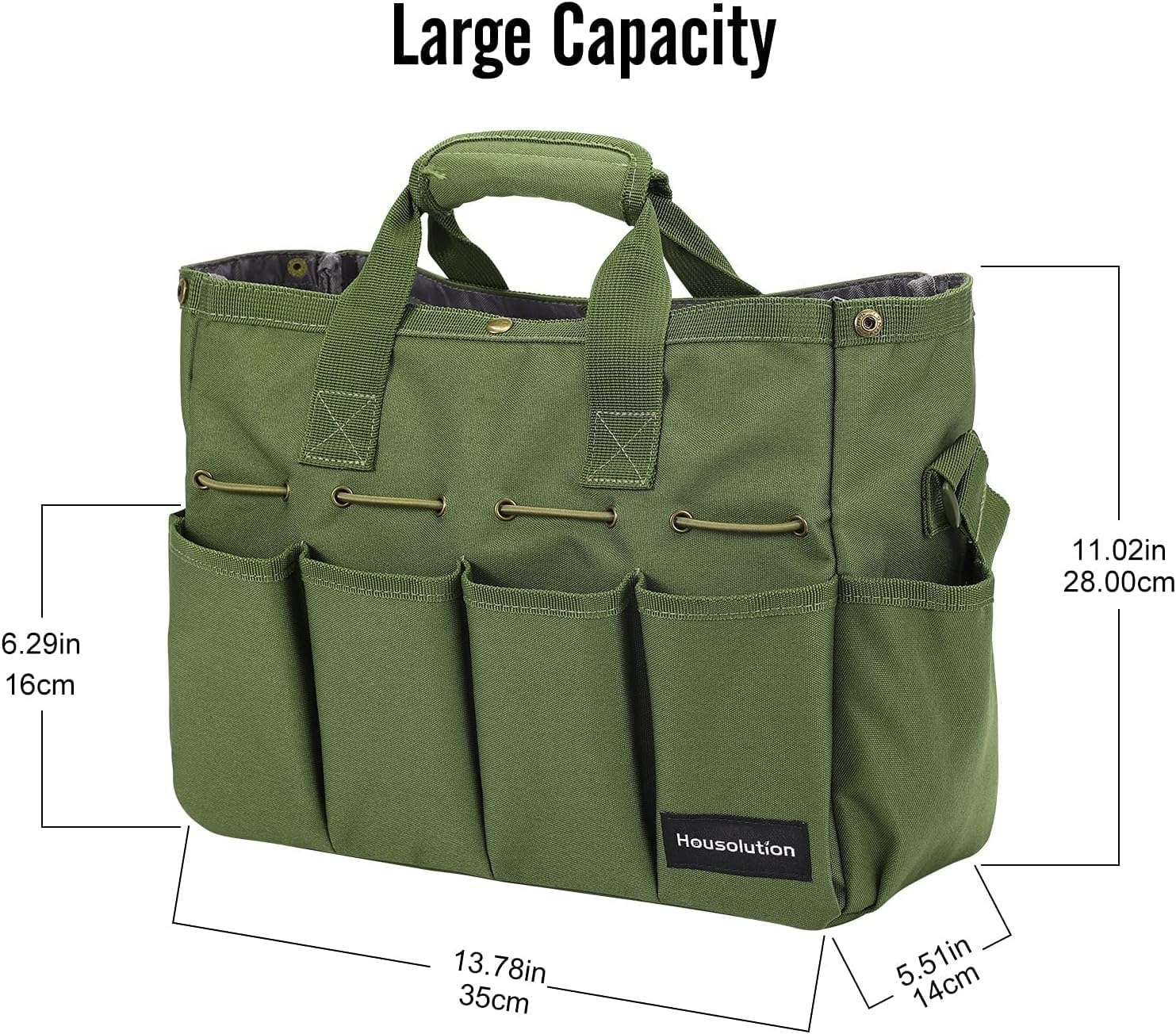 Housolution 14Inch Garden Tote Bag, 900D Standable, Dark green | Garden Tote Storage Bag with Pockets&Long Adjustable
