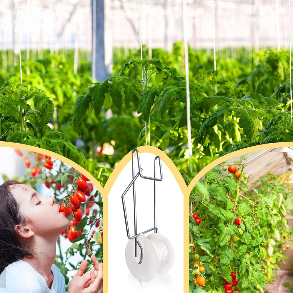 20Pack Tomato Trellis Roller Hooks,Greenhouse Trellising Kit with 100Pcs String Zip Ties for Tomatoes,Vine Twine