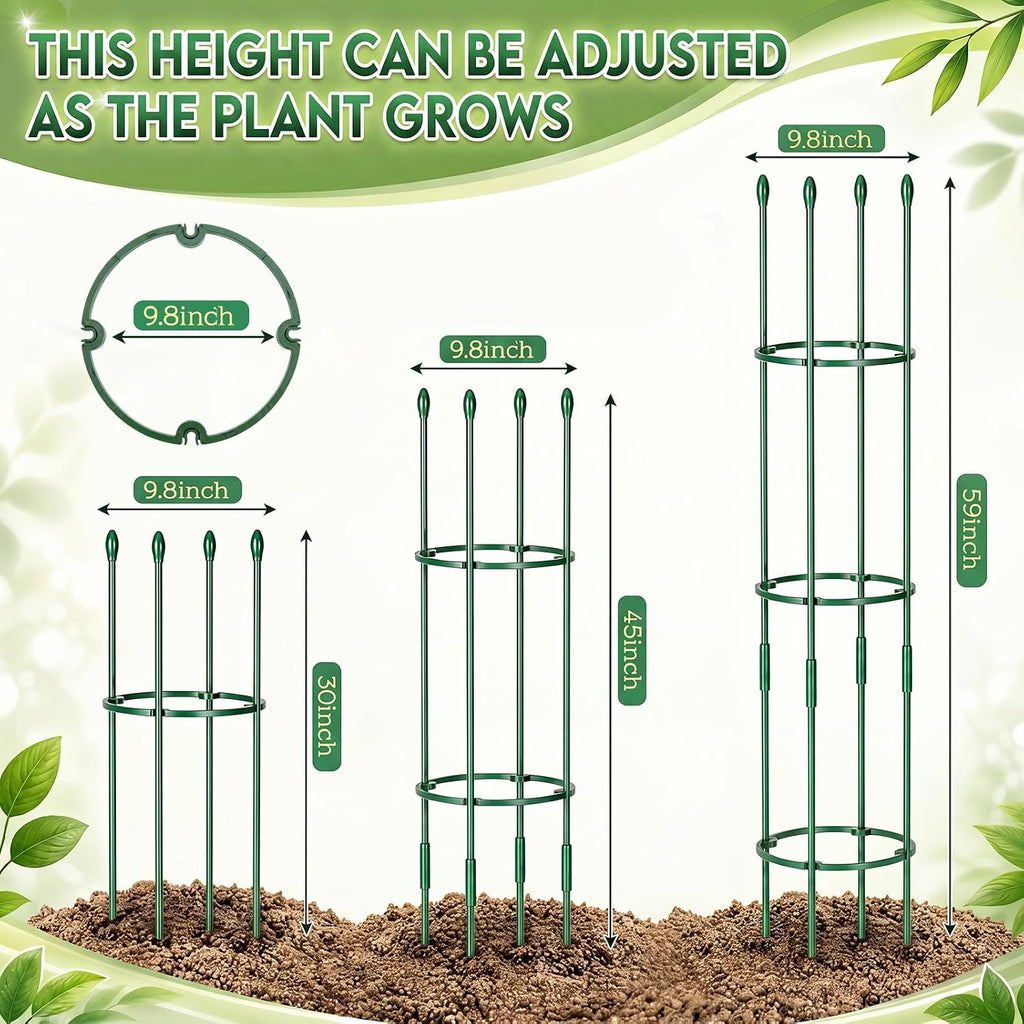 19pcs 59" Round Heavy Duty Tomato Cage Adjustable Plant Trellis | 3 Size Planting Grow Rings, Plant Binding Tape