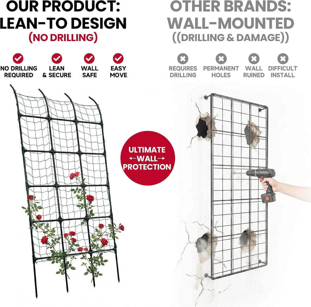 7.2 ft No-Drill Leaning Garden Trellis for Climbing Plants | PE-coated galvanized steel frame resists rust and creates