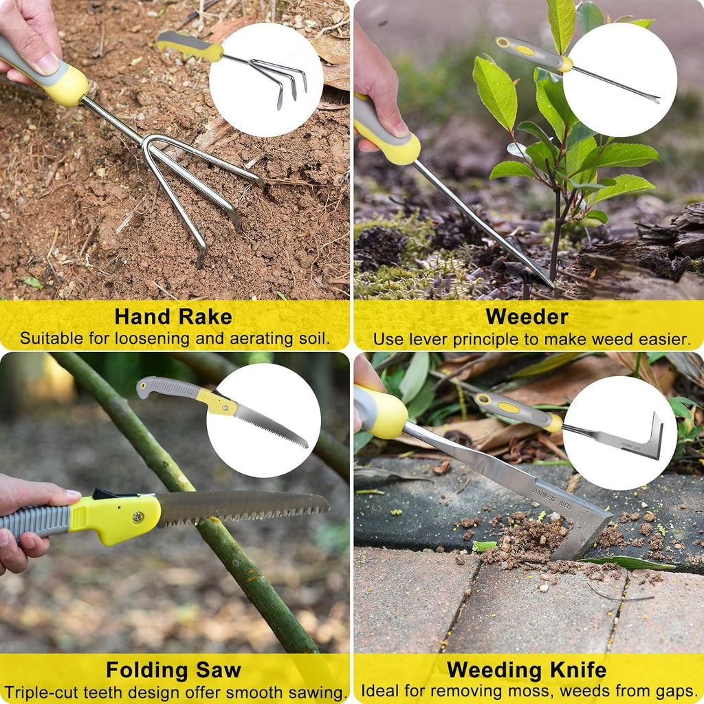 Carsolt 10Pcs Heavy Duty Stainless Steel Garden Hand Tools Set for Planting | Rust-Proof & Ergonomic Handle, Includes