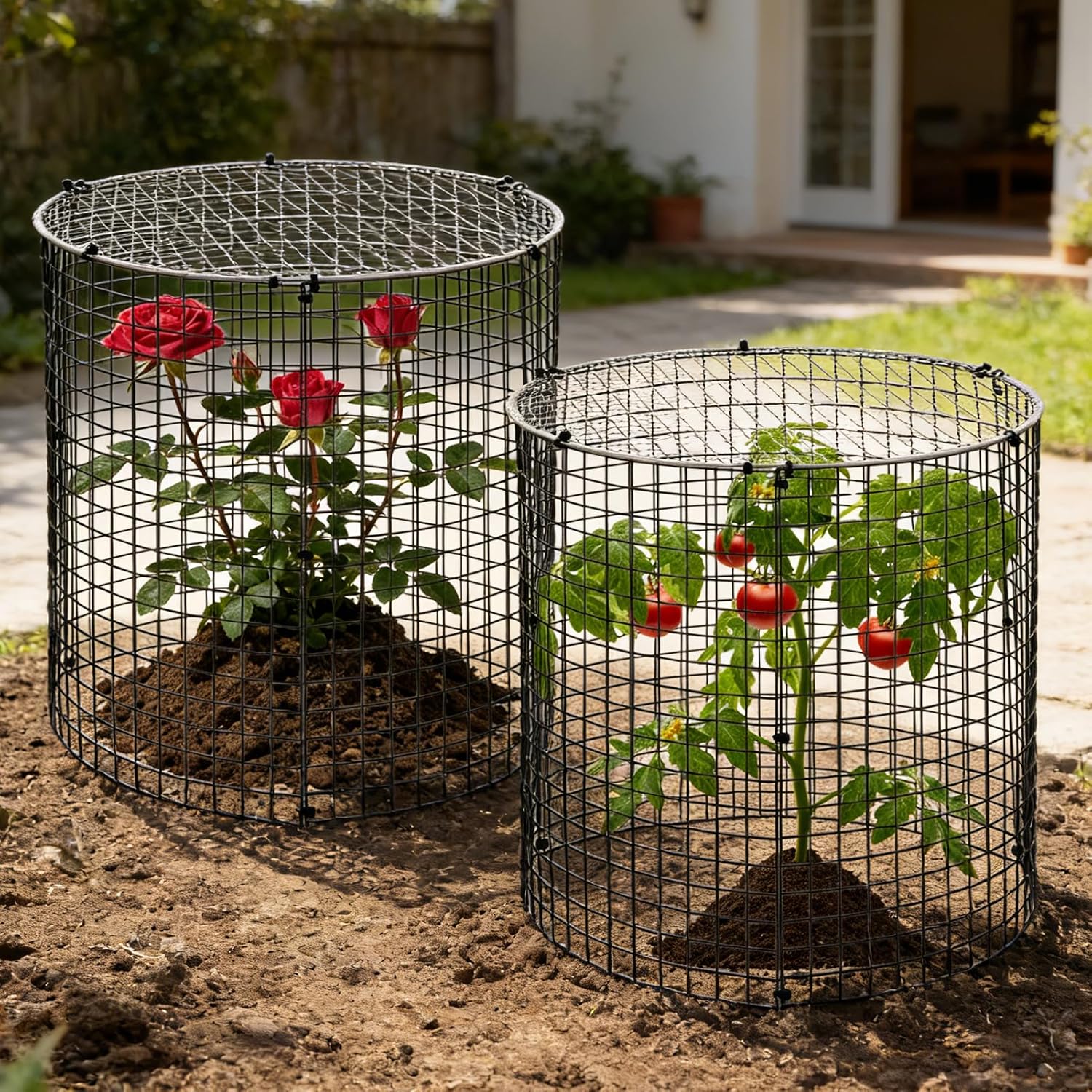 10 Sets 12"x 12" Garden Plant Protectors from Animals with Detachable Covers Metal Plant Cage Chicken Wire Cloche with