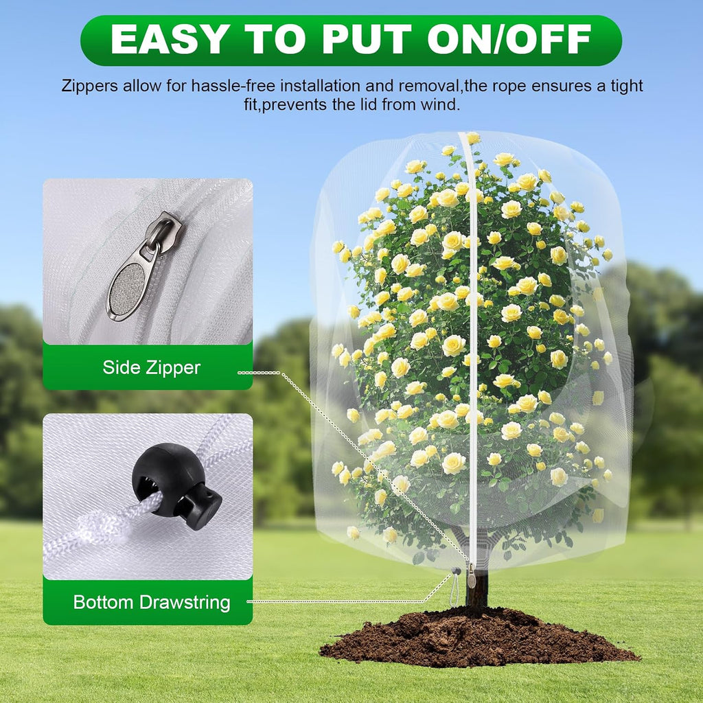 2 Pack Large Fruit Trees Netting 8ftx8ft with Zipper&Drawstring Garden Birds Net Mesh Insect Netting Plant Covers
