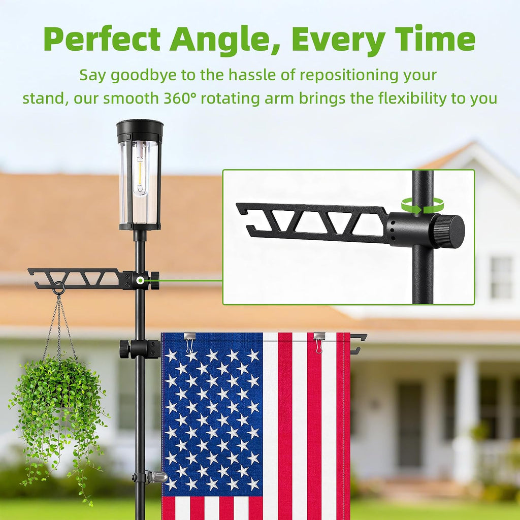 Garden Flag Stand with Solar Light for Outside 12 x 18 Inch Flags, Heavy Duty Aluminum Alloy Yard Flag Holder with