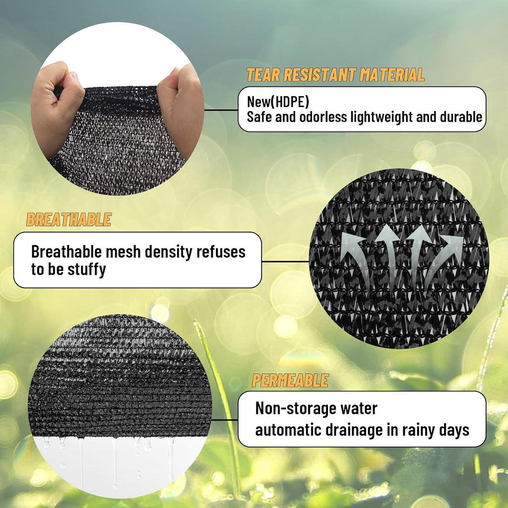 Cool Area Sun Shade Cloth Shade Net for Garden, 70% 6.5x20ft, Black | Made of New HDPE. Special Woven Hole Design. UV