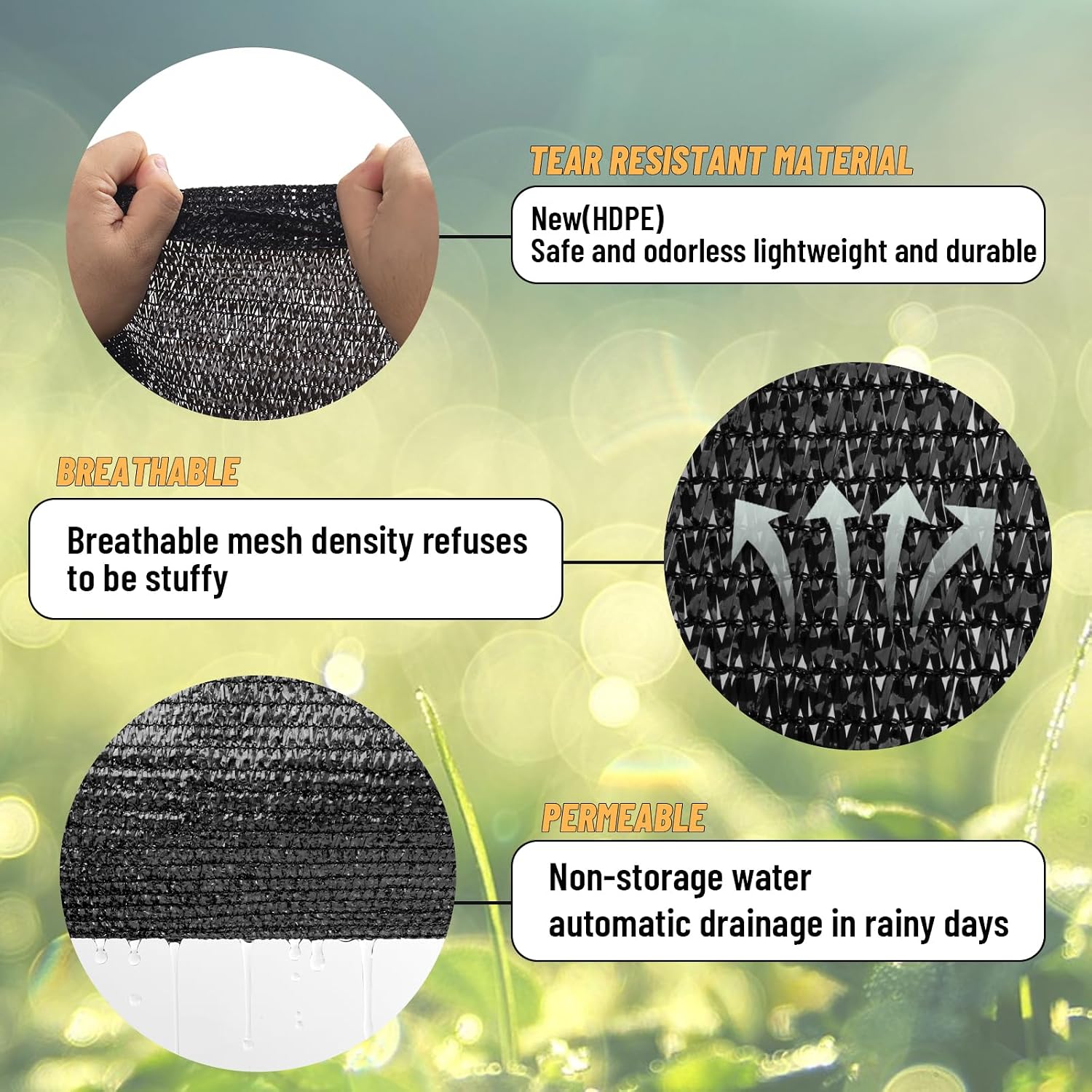 Cool Area Sun Shade Cloth Shade Net for Garden, 70% 6.5x20ft, Black | Made of New HDPE. Special Woven Hole Design. UV