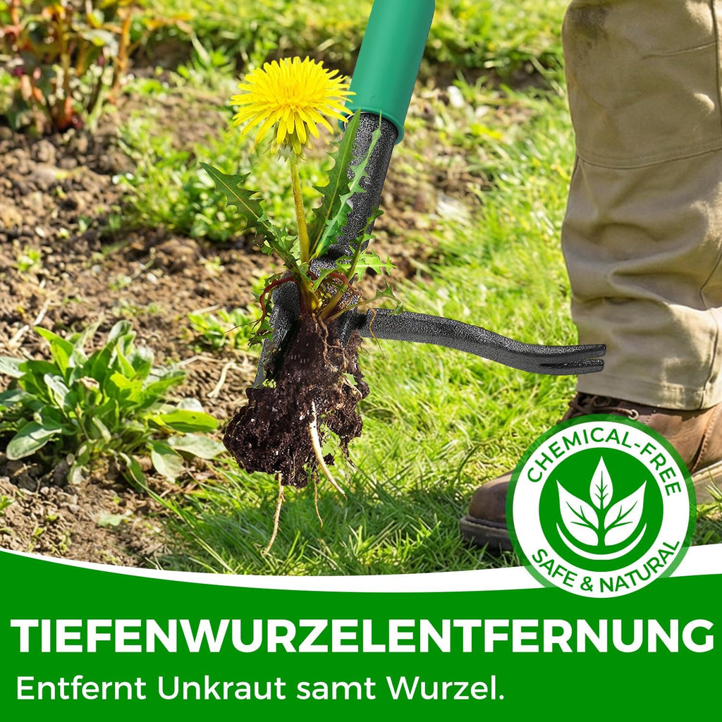Weed Puller Tool with 2 Weed Eject Feature, 43.7in Stand Up Dandelion Remover Tool, Real Bamboo Handle and Metal 4 Claw