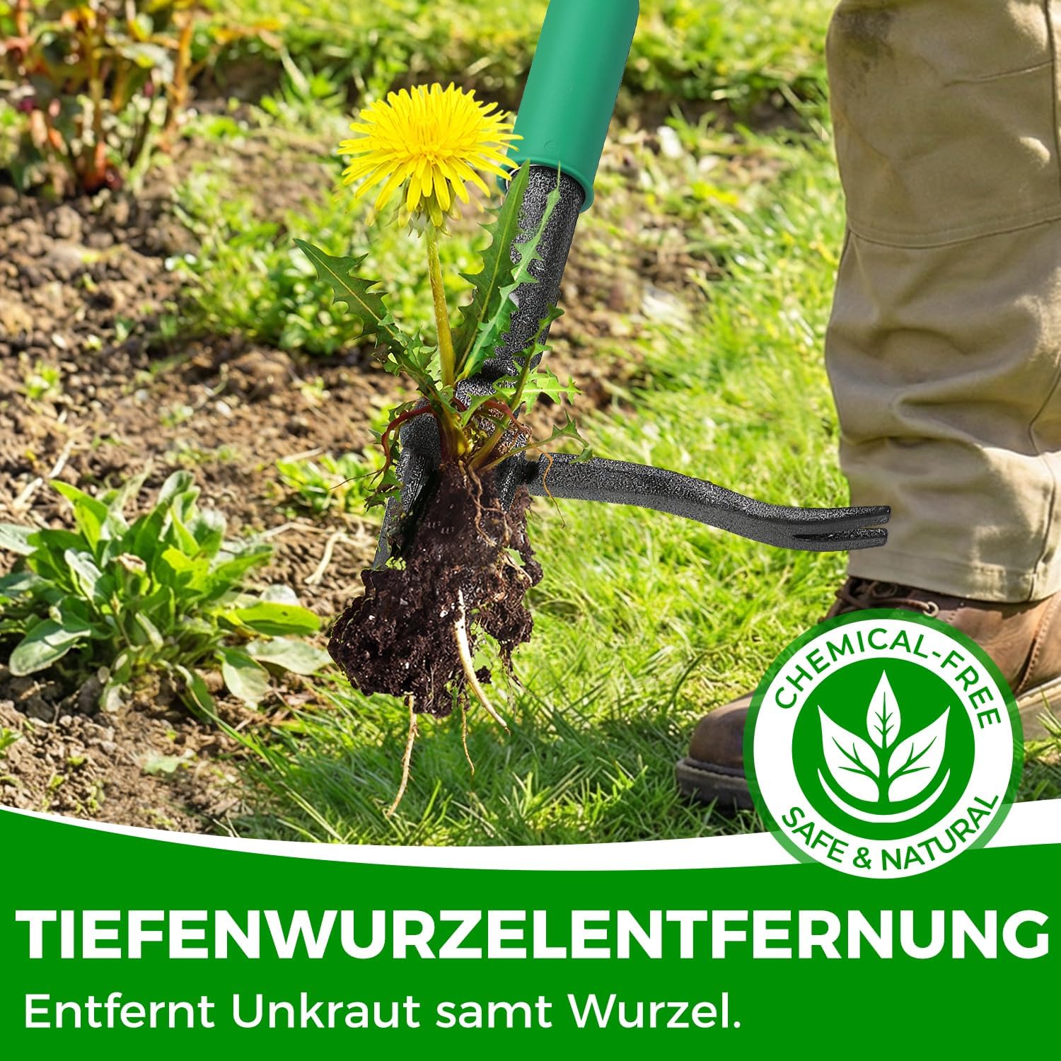 Weed Puller Tool with 2 Weed Eject Feature, 43.7in Stand Up Dandelion Remover Tool, Real Bamboo Handle and Metal 4 Claw