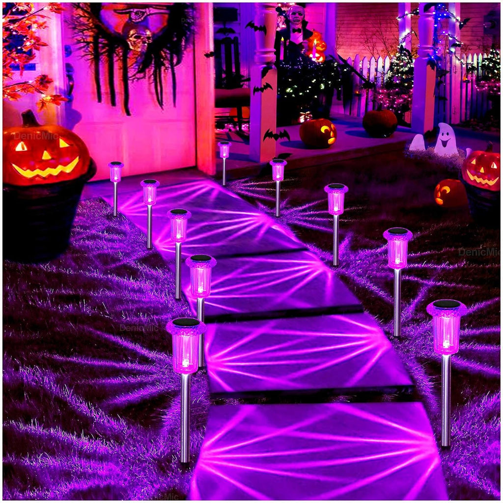 Solar Halloween Black Birch Tree Lights Orange Purple Outdoor Decor 4 Pack
