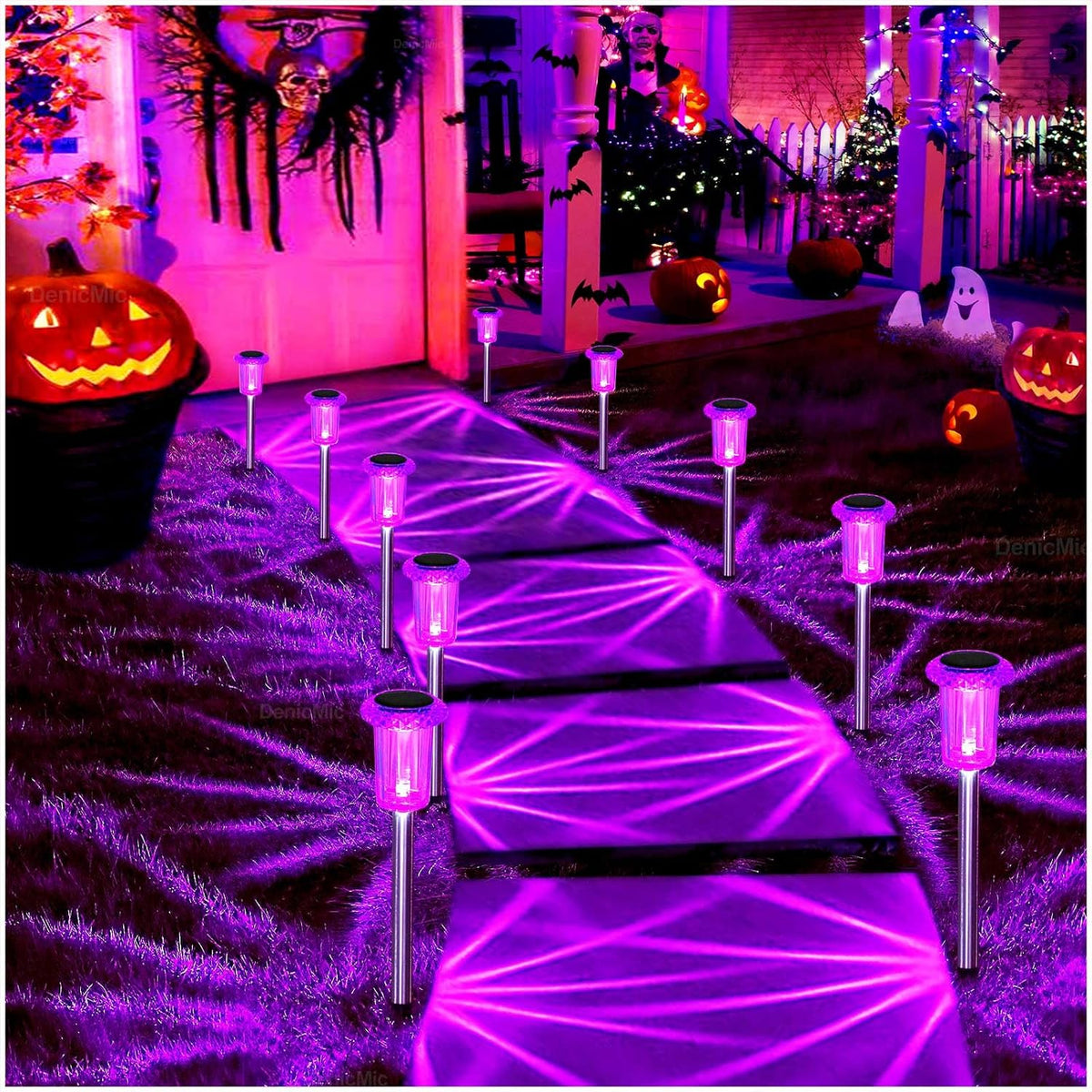 Solar Halloween Black Birch Tree Lights Orange Purple Outdoor Decor 4 Pack