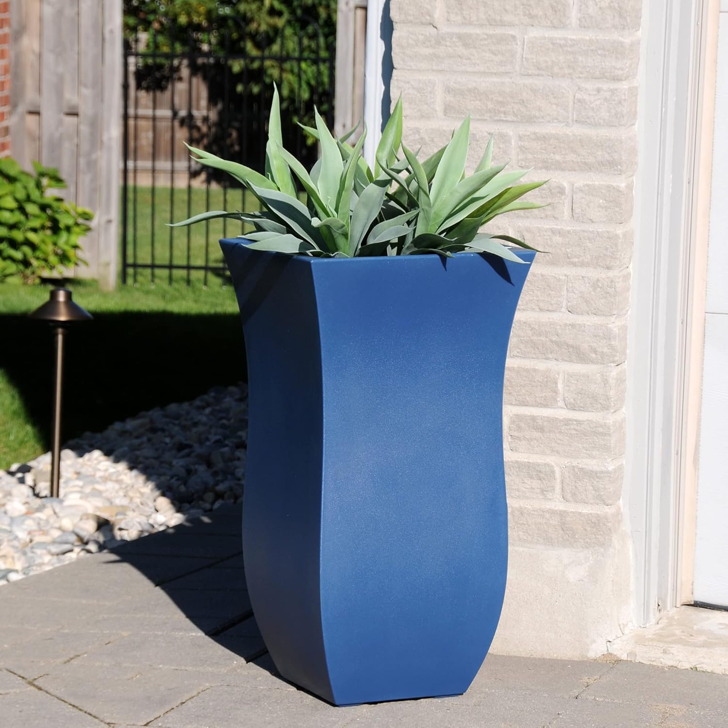 Mayne Valencia 30in Tall Planter - Neptune Blue - 16in x 16in x 30in - with Removable Plug, Polyethylene (5874-NB)