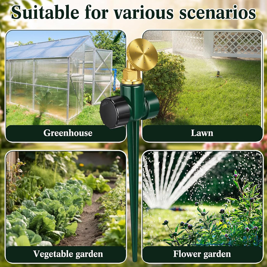 Tioncy 4 Pack Metal Lawn Sprinkler for Yard with Brass Nozzle & Aluminum Alloy Spike Base, Adjustable Automatic Garden