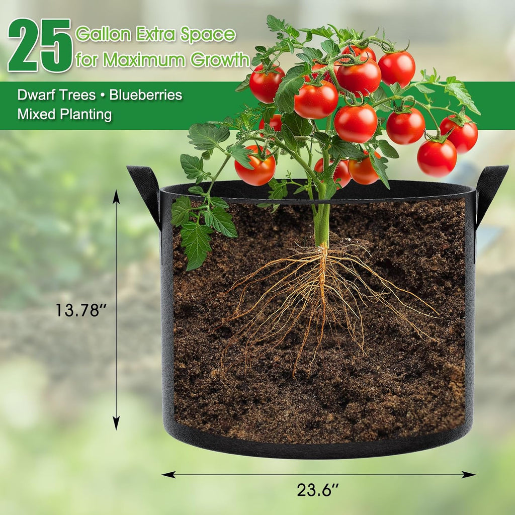 25 Gallon Plant Grow Bags 4 Pack 300G Fabric Pots with Handles | Excellent Drainage Promotes Healthy Root Growth