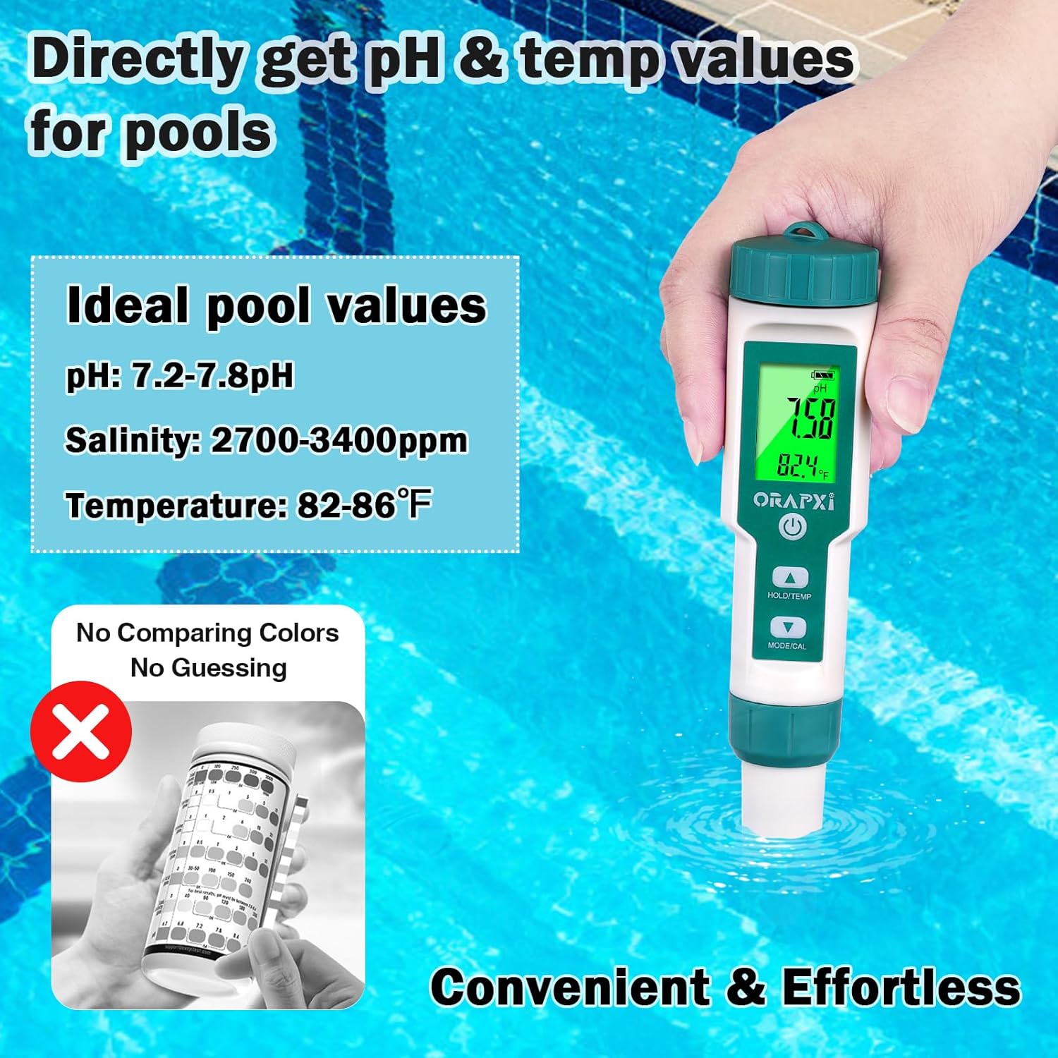 Pool Salt Tester pH and Salt Meter for Saltwater Pool pH Tester | Digital Salinity Tester 5 in 1 pH Salt TDS EC Temp