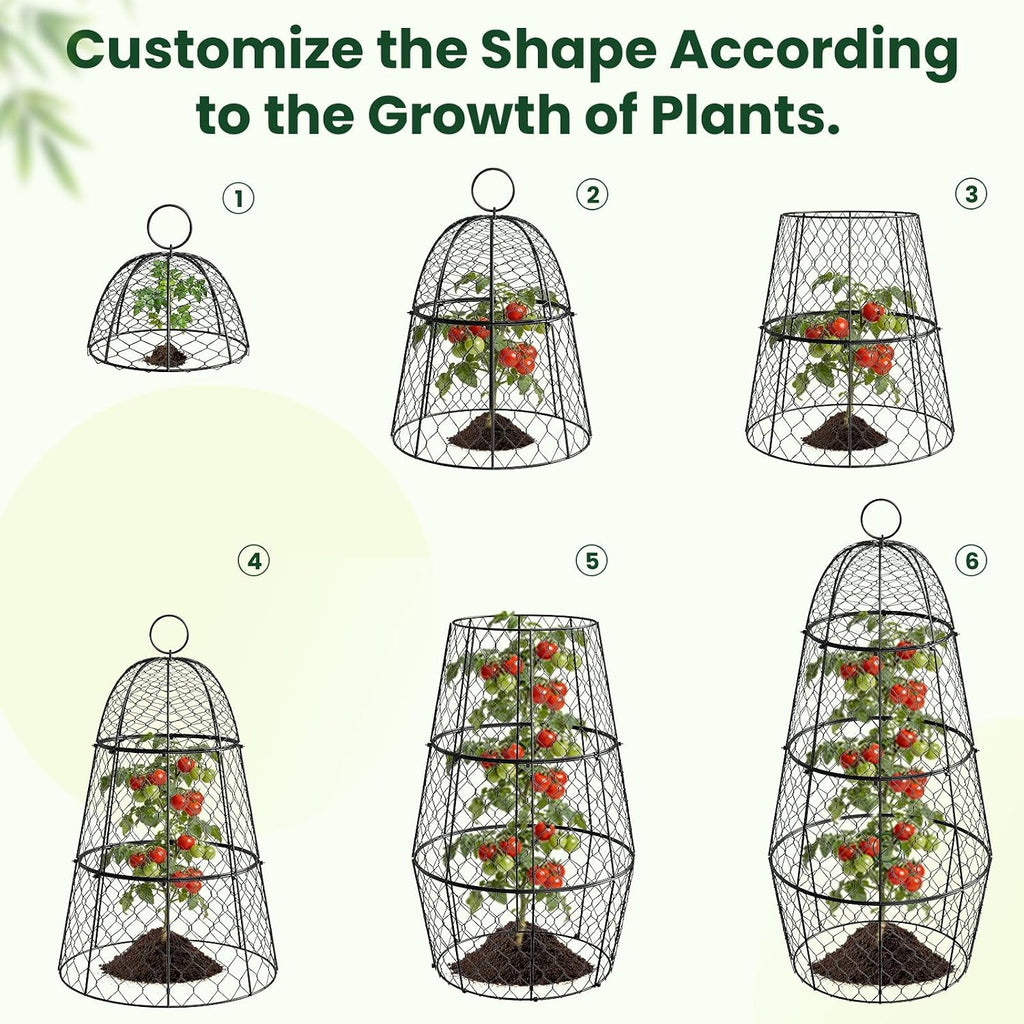 6 Pack Garden Cloche Plant Protectors from Animals, Adjustable 3-Tier Chicken Wire Plant Cages for Outdoor Plants