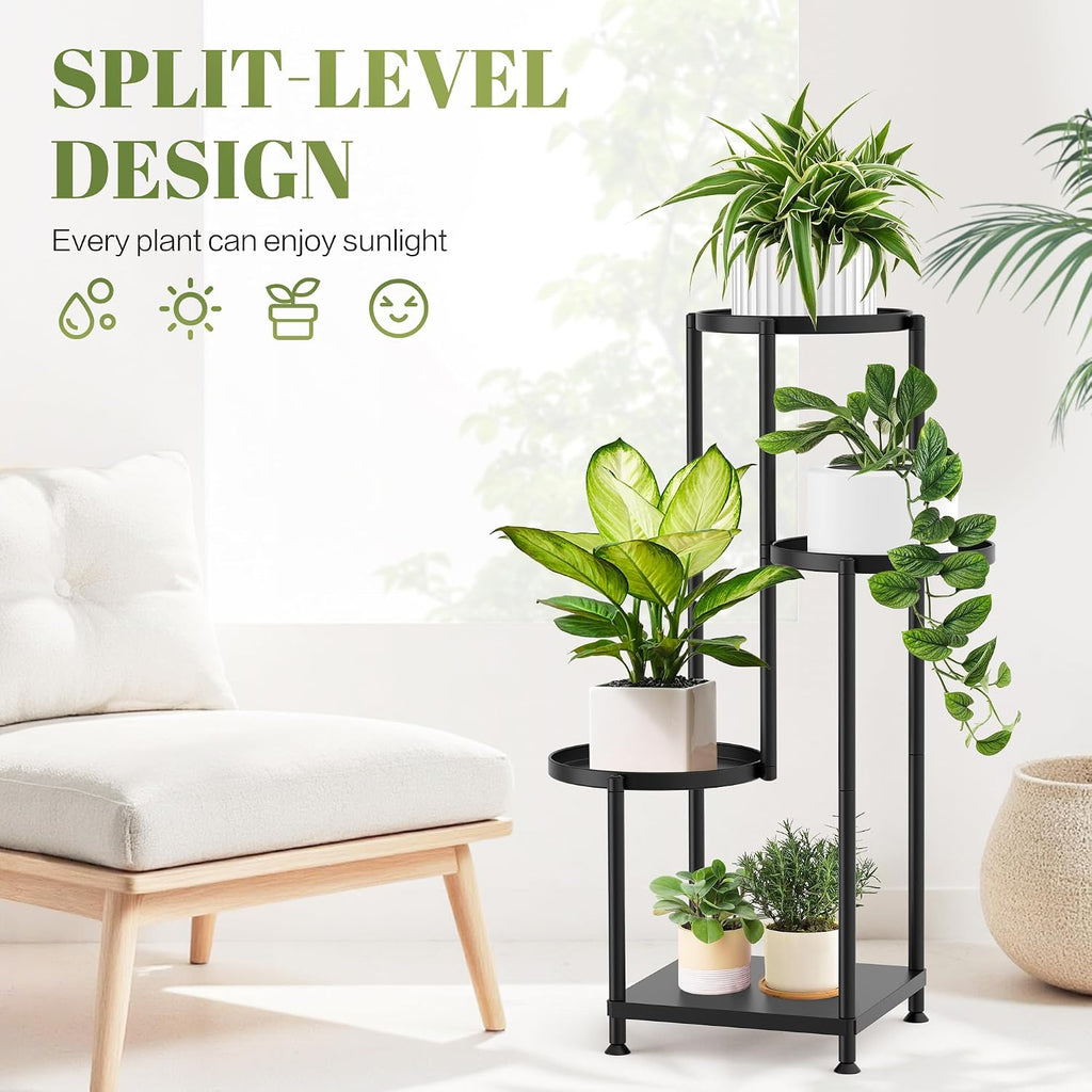 Plant Stand Indoor Outdoor, 4 Tier Metal Shelf Holder Corner | Multiple Plants Rack Tall Holder, Sturdy Rustproof