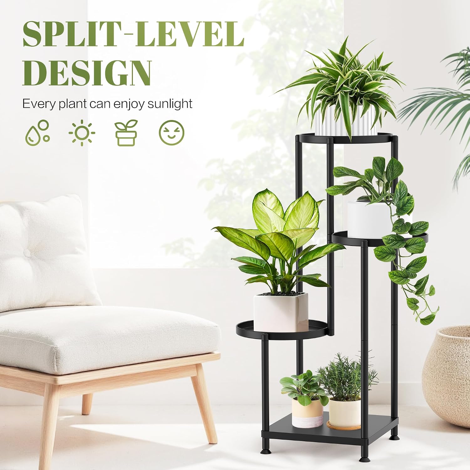 Plant Stand Indoor Outdoor, 4 Tier Metal Shelf Holder Corner | Multiple Plants Rack Tall Holder, Sturdy Rustproof