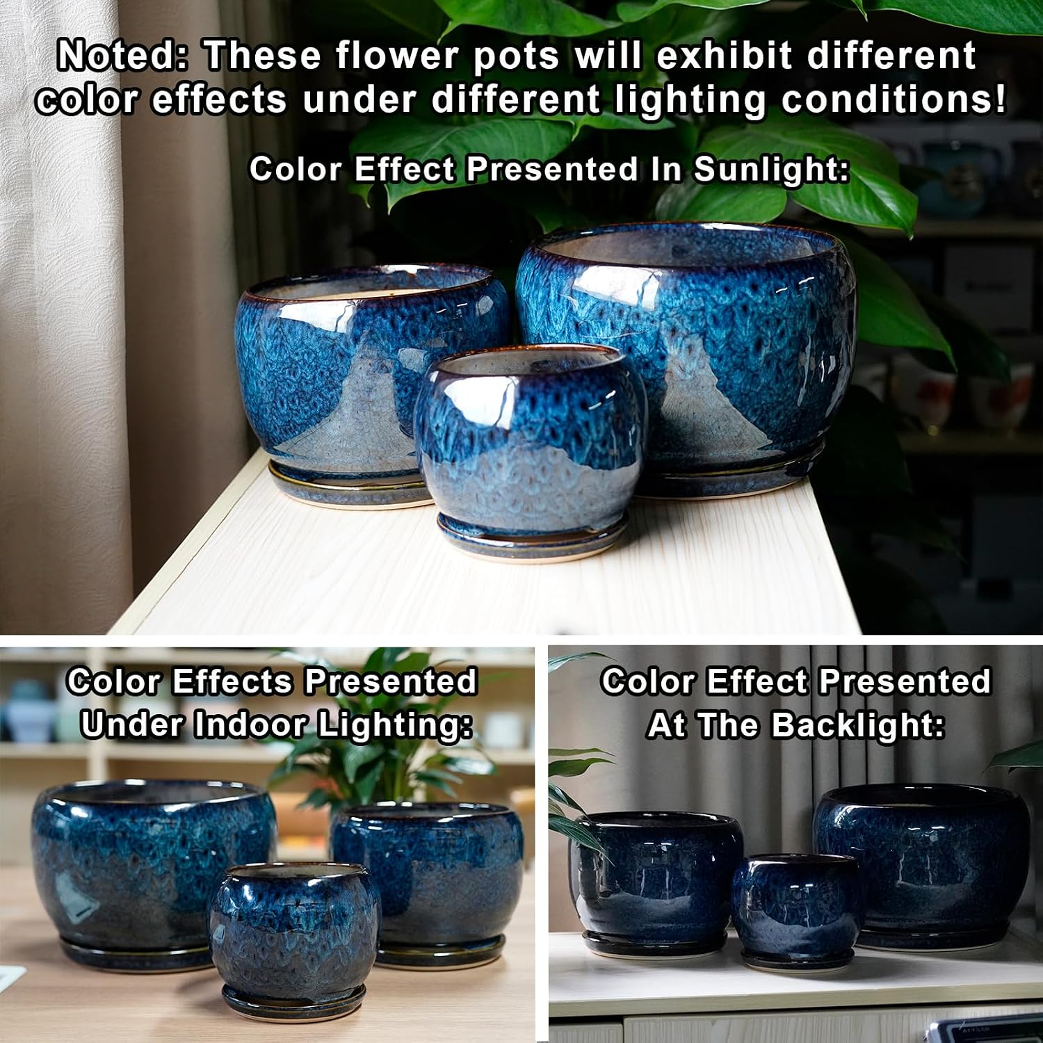SQOWL 10 Inch Plant Pot - Ceramic Planter Pot with Drainage Hole and Saucer, Decorative Plant Pot for Indoor Outdoor