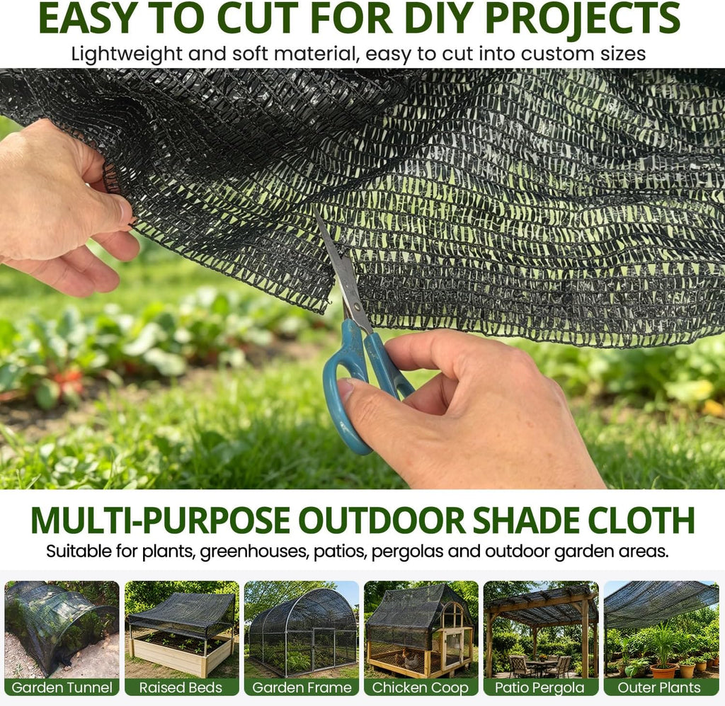 40%-55% Shade Cloth, 10x20Ft Garden Sun Shade Mesh Net Cover for Plant | Black Breathable Sunblock Mesh UV Resistant