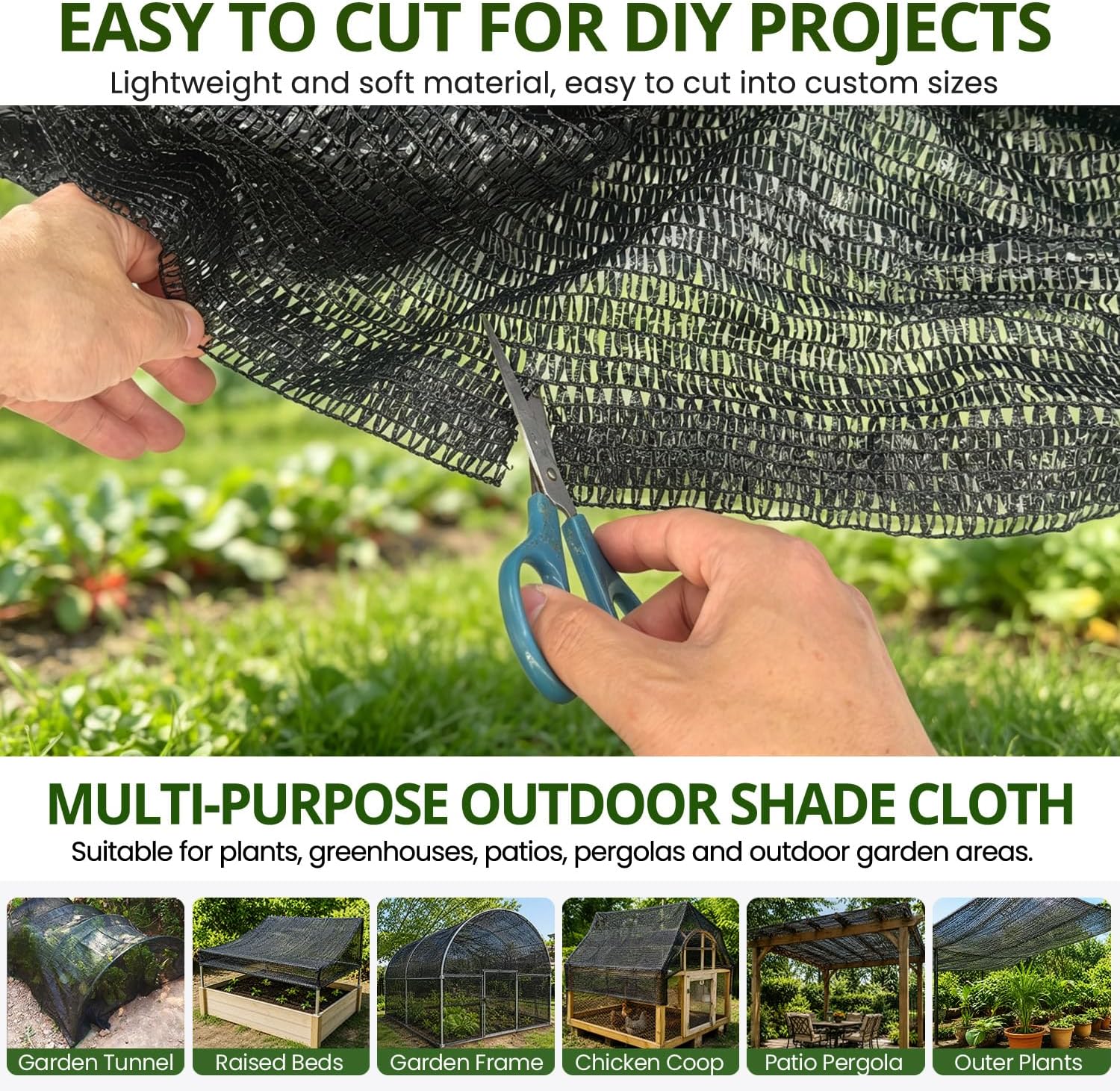 40%-55% Shade Cloth, 10x20Ft Garden Sun Shade Mesh Net Cover for Plant | Black Breathable Sunblock Mesh UV Resistant