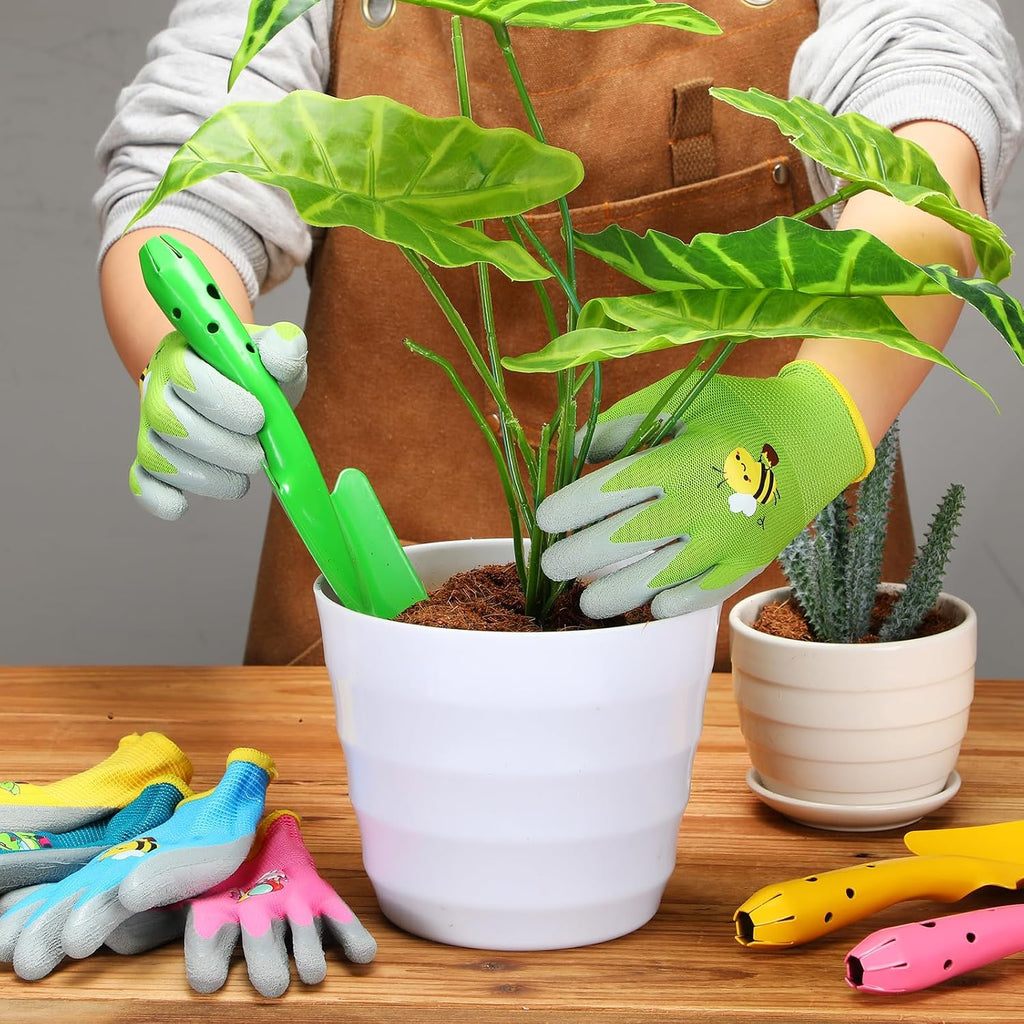 Gisafai 24 Pcs Mini Colorful Metal Hand Shovel and Glove Set Shovel Spade Gloves Digging Trowel Set Kids Gardening
