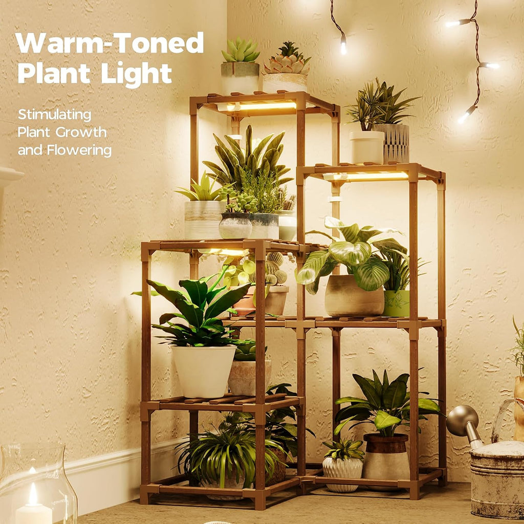 Bamworld Plant Stand with Grow Light for Indoor Plants Growing Corner Plant | Shelf with Grow Lights for Living Room