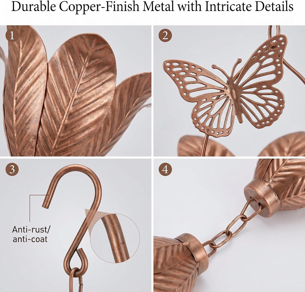 8.75FT Metal Rain Chain for Gutters | Decorative Tulip with Butterfly Cups, Outdoor Downspout Replacement Garden Decor