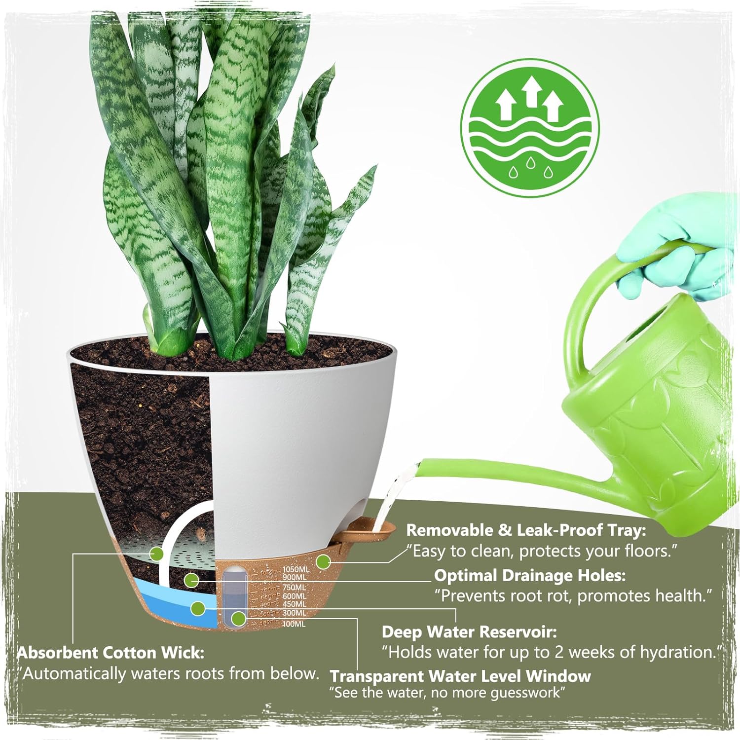Self-Watering Pots for Indoor and Outdoor Plants 4 Pack, 6/8/10/12 Inch Planters with Water Level Indicator & Deep