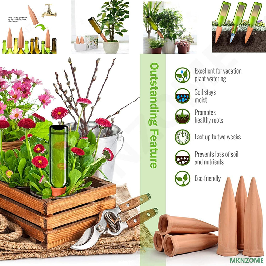Terracotta Watering Spikes, 8 Pack Plant Watering Devices Self Watering Spikes Vacation Clay Watering Stakes Garden