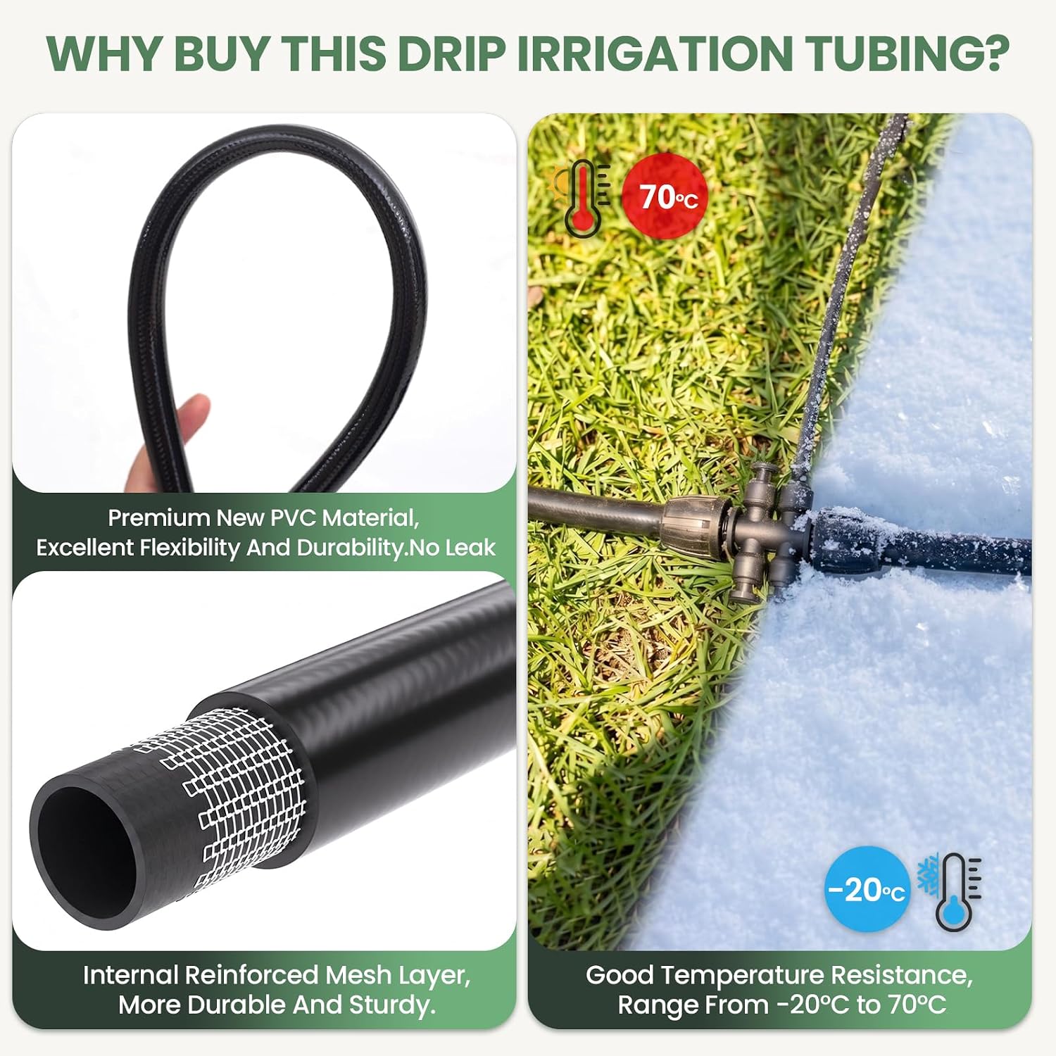 40FT 1/2 Inch Drip Irrigation Tubing Extension Hose, Main Line Watering Tube for Expanding Garden Irrigation Systems