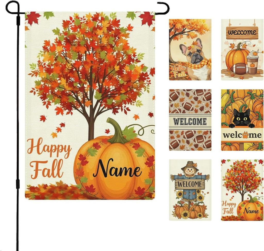 Fall Pumpkin Garden Flag 12x18 Stained Glass Yard Decor