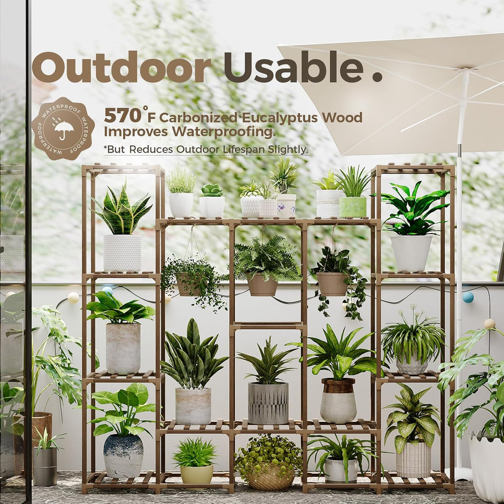 Bamworld Large Plant Stand Indoor Outdoor Hanging Shelf for Multiple PlantsTall Large Holder for Living Room Patio