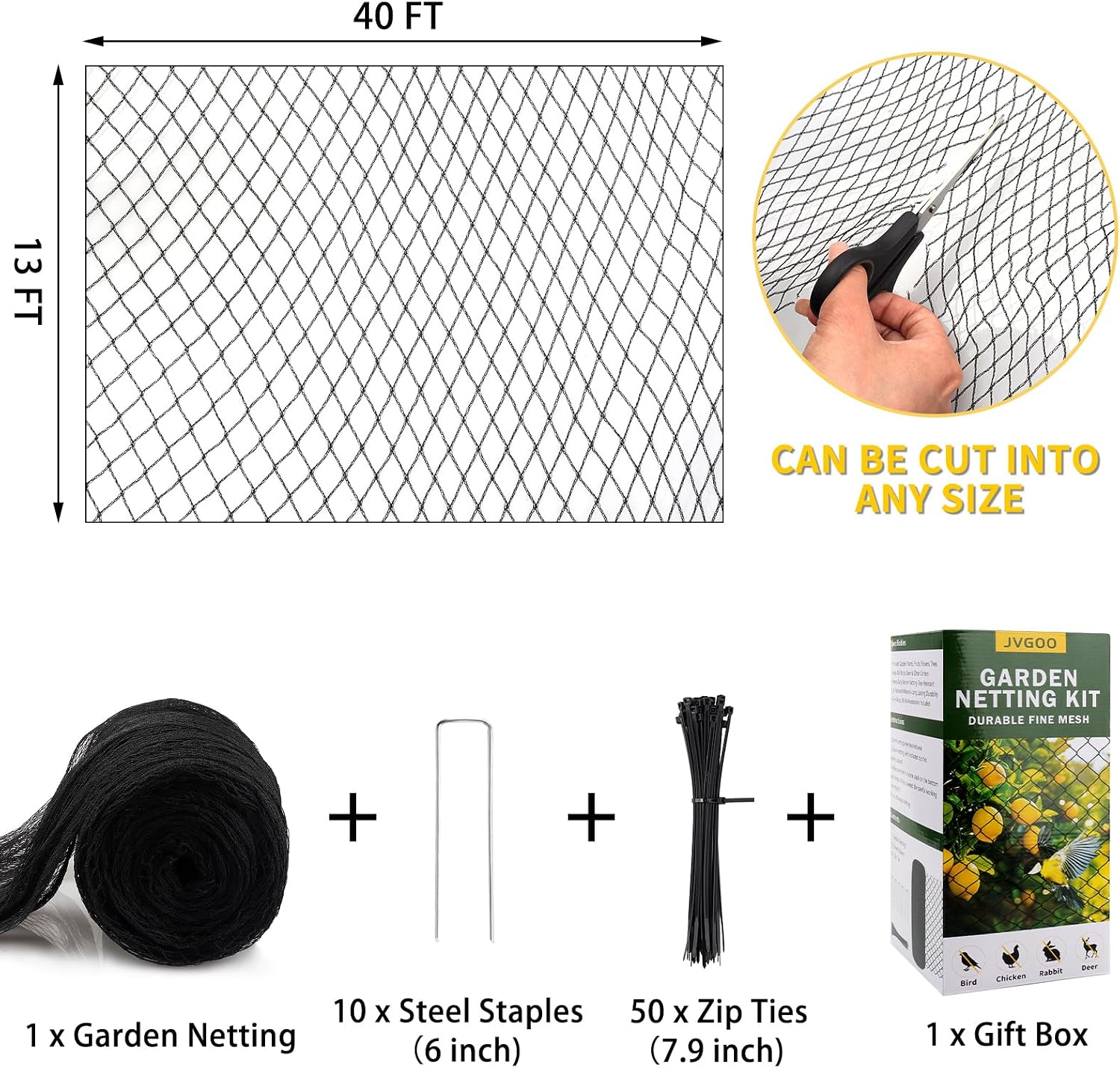 Bird Netting for Garden, 13 x 40 FT Bird Netting for Chicken Coop, Heavy Duty Garden Poultry Net Mesh with Ties and