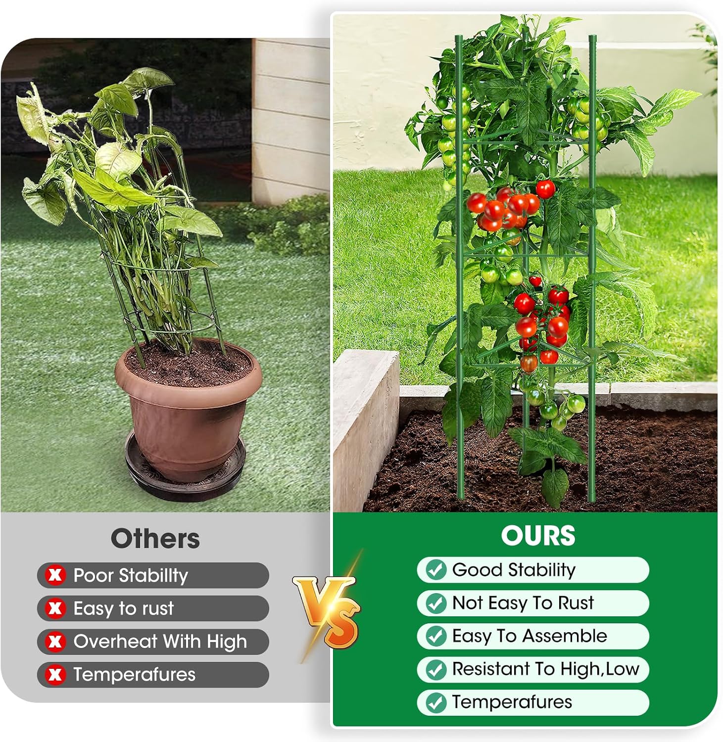 6 Pack Tomato Cages, 51.2in Tomato Plant Support Stakes Heavy-Duty, Garden Tomato Cages & Trellis for Climbing