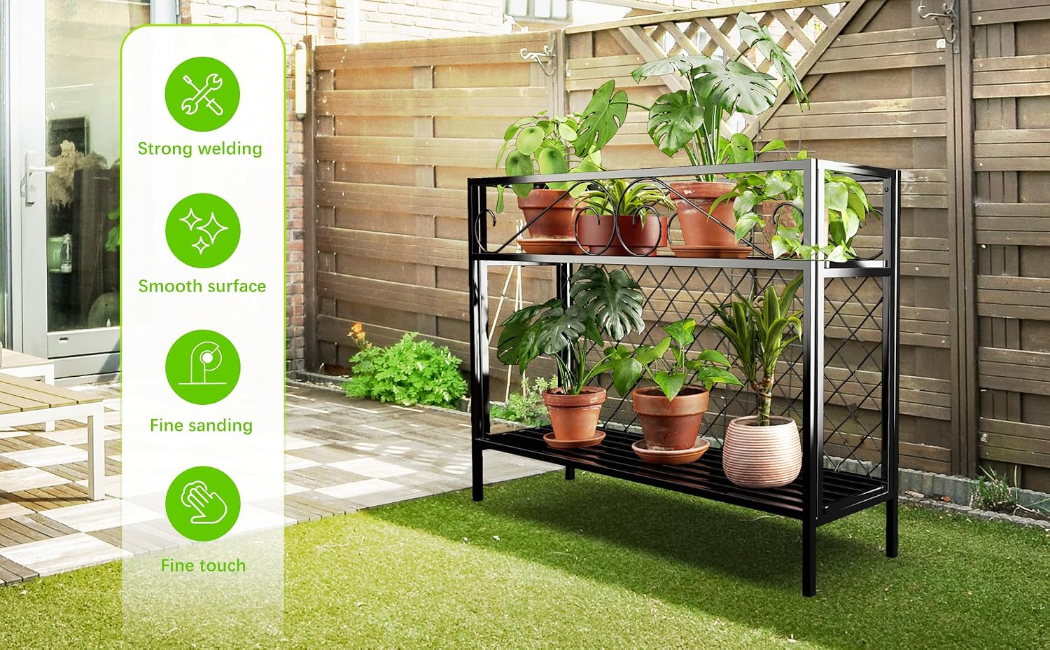 Zhongma 2 Tier Metal Sturdy Narrow Plant Stand, 47.24L x 12.6 W x 35.43 H inch, Indoor and Outdoor Heavy Duty Metal