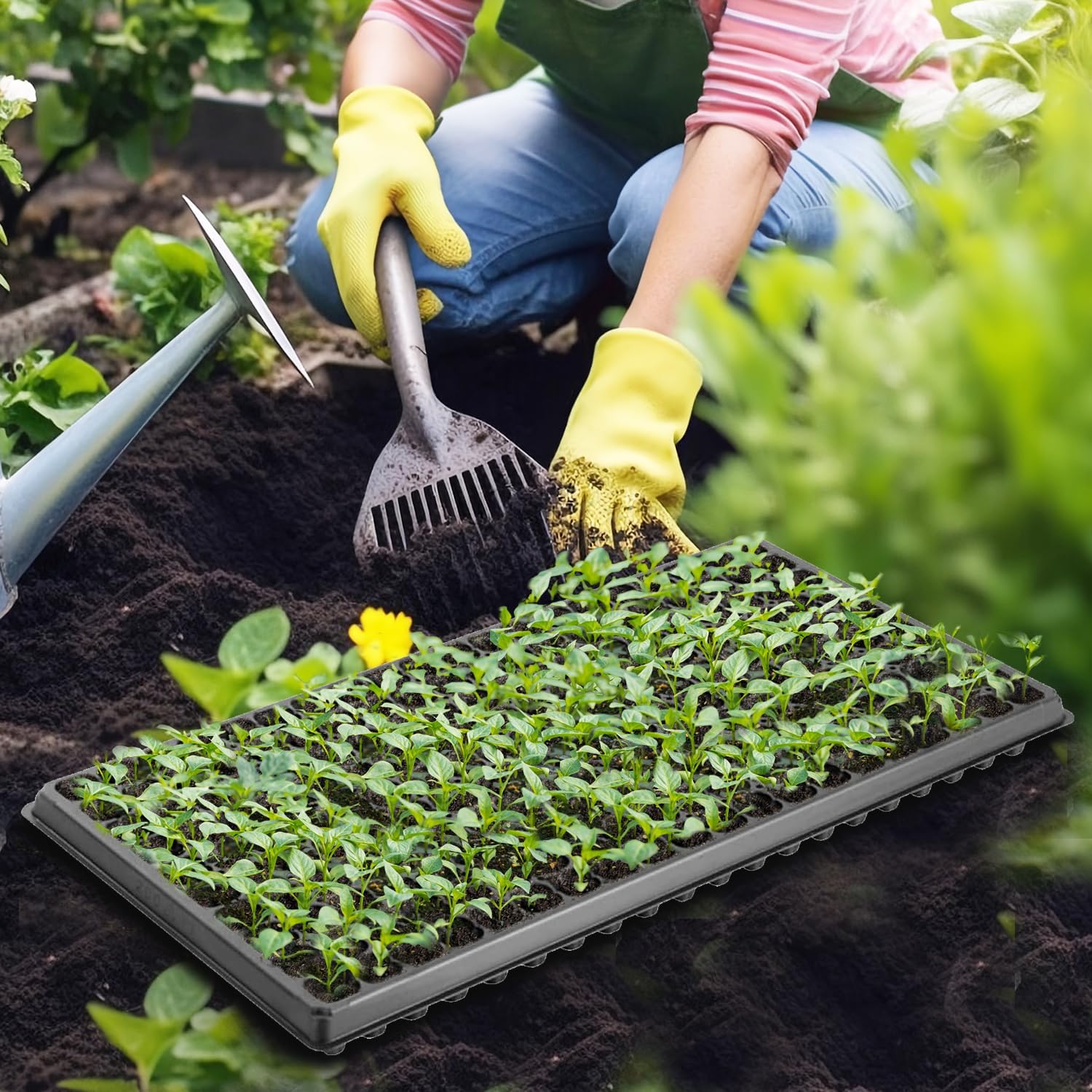 RooTrimmer 10 Pack 200 Cell Seed Starter Trays- Thick Durable Plastic Nursery Flats with Drainage Holes for Seedlings
