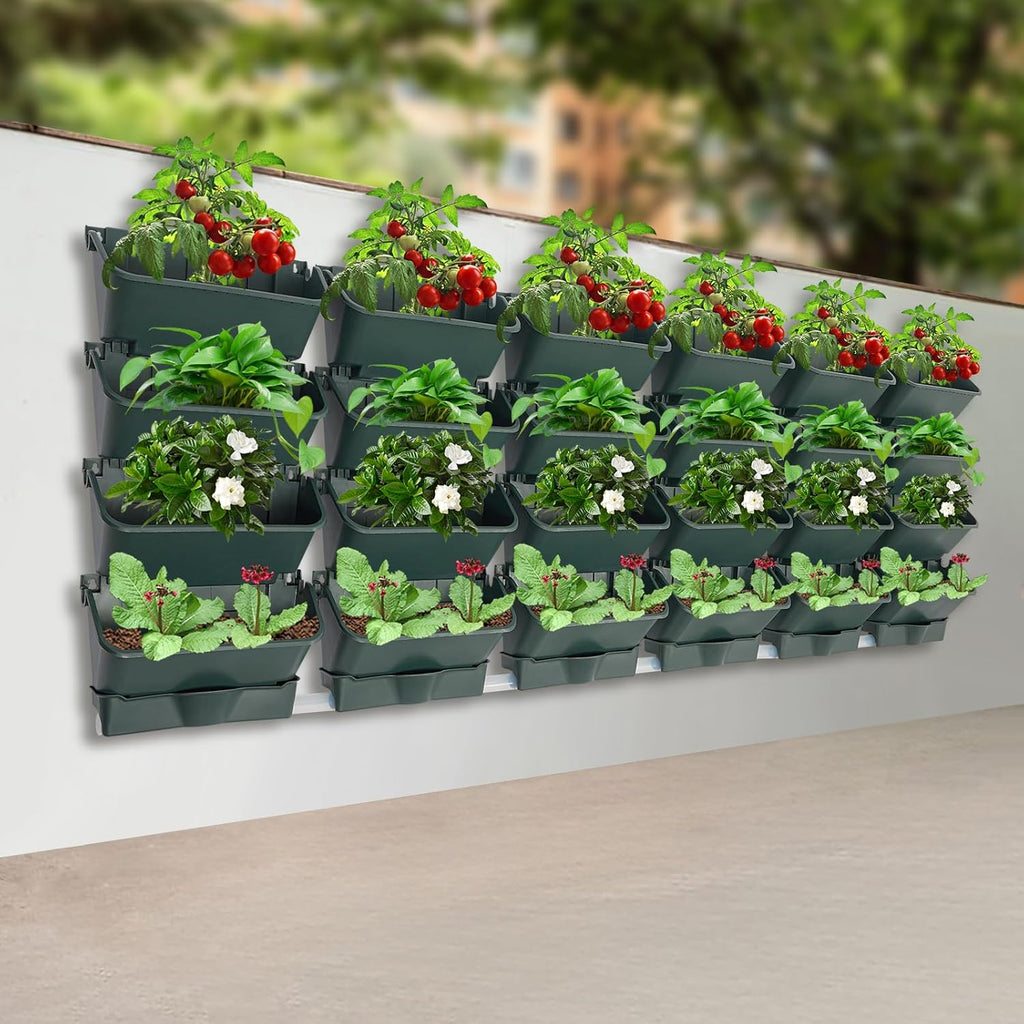 24 Pack Hanging Vertical Wall Planter,12.99inch Wall Mounted Planter for Patio Outdoor Decor,Home Army Green Plastic