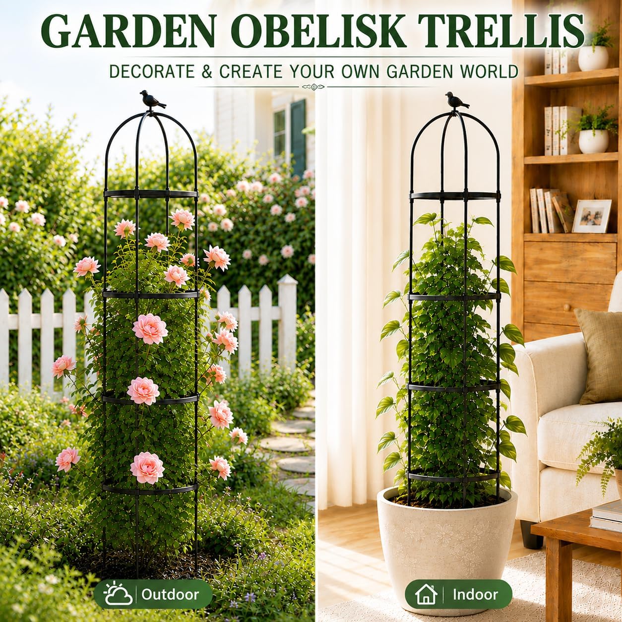 OTOSUNNY 2 Pack 6 ft Garden Obelisk Trellis for Climbing Plants Outdoor | 6 ft Tall Metal Garden Trellis for Roses